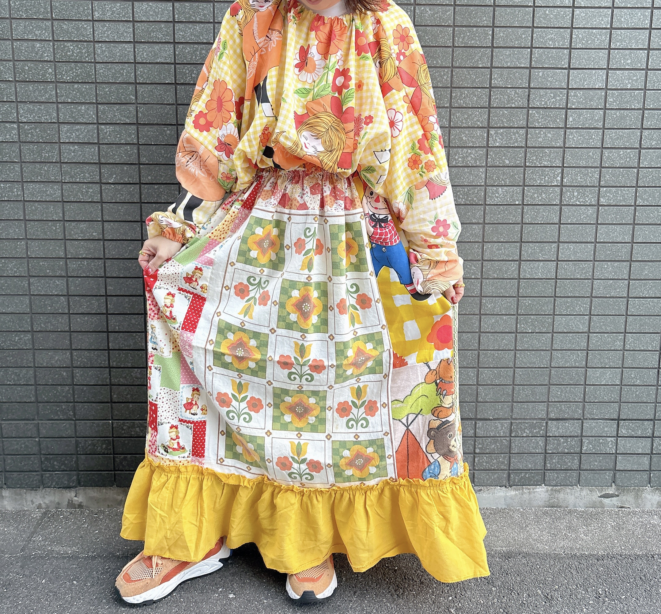 古着　ヴィンテージ　vintage ワンピース　パッチワーク　パッチワークワンピース　カラフル　派手　個性派