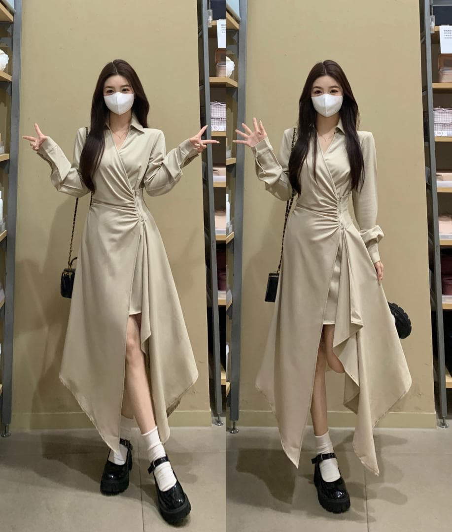 【新品】大きいサイズ アシンメトリーロングワンピース4L秋冬長袖レディースf 4,963円