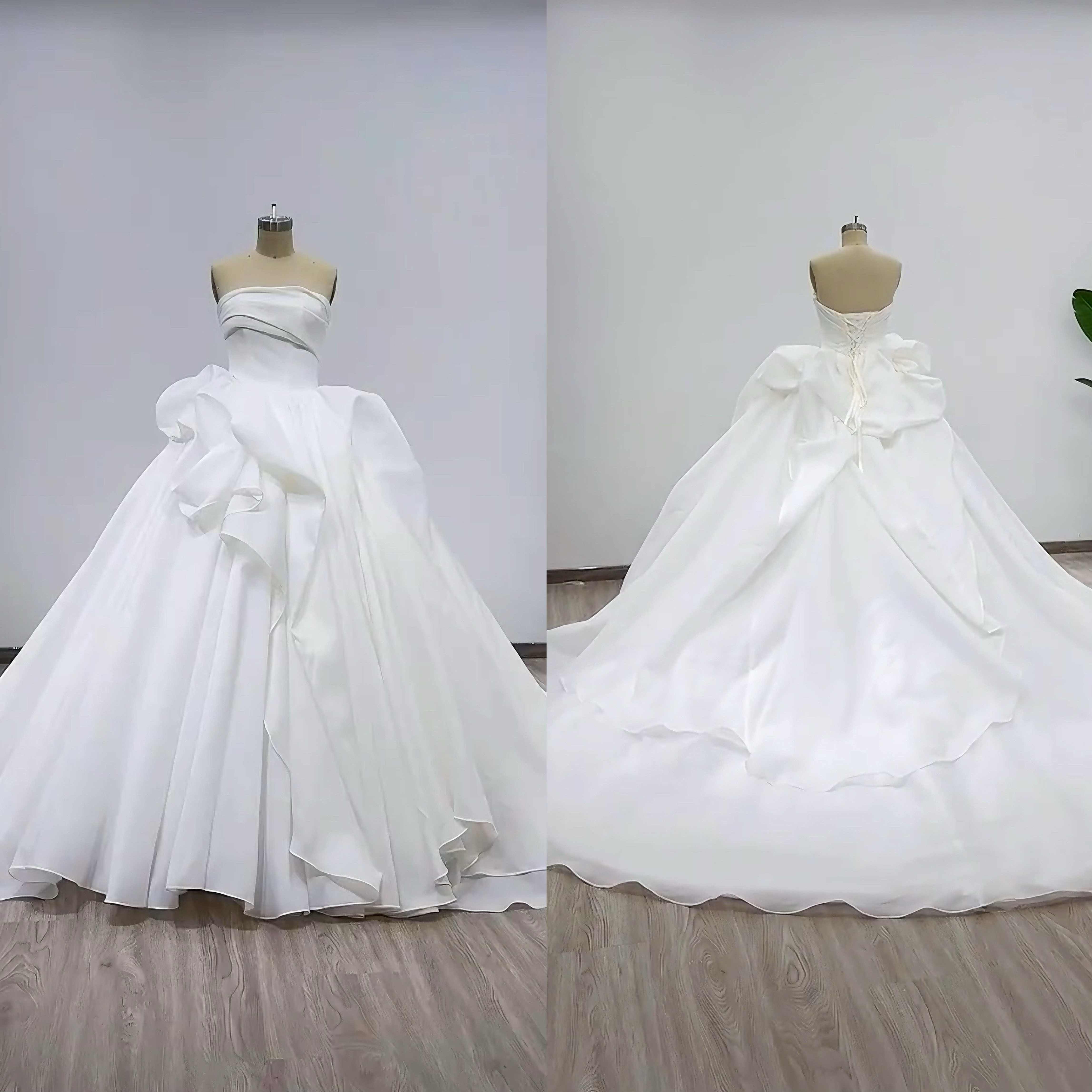 大人気上昇中！ラッフルスカート　チューブトップ　サイズオーダー可能ウェディン　編みあげ　プリンセスライン　ロングトレーン