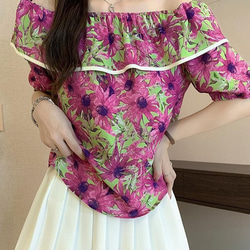 新品】大きいサイズ オフショルダー花柄ブラウス4L半袖春夏レディース