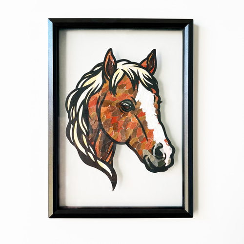 ちぎり絵×切り絵】原画アート 『hor-se（馬）』 絵画 紙のおくりもの