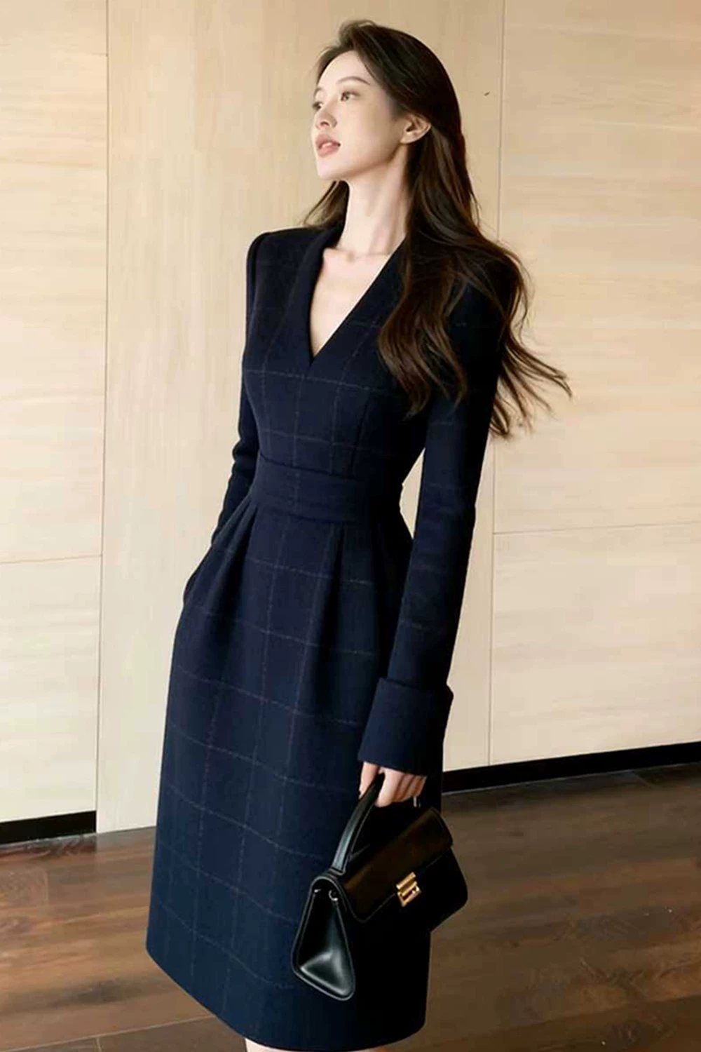 カーディガン トレーナー コート ジャケット 裏起毛 秋冬黒ふわふわ裏起毛ニットフード付きロングコート 受注制作 通勤