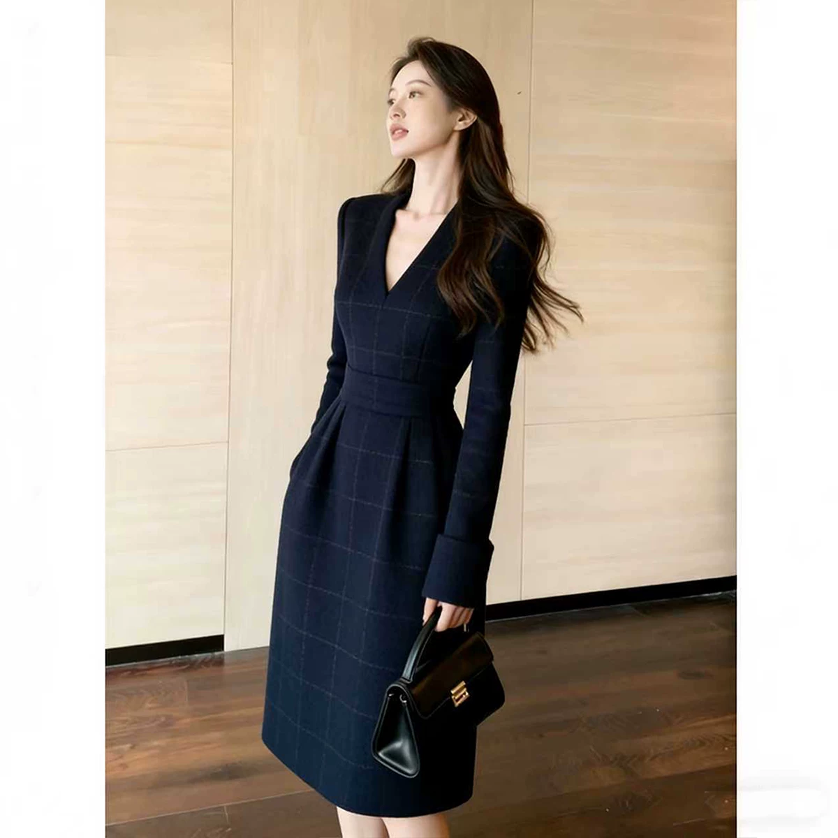 カーディガン トレーナー コート ジャケット 裏起毛 秋冬黒ふわふわ裏起毛ニットフード付きロングコート 受注制作 通勤