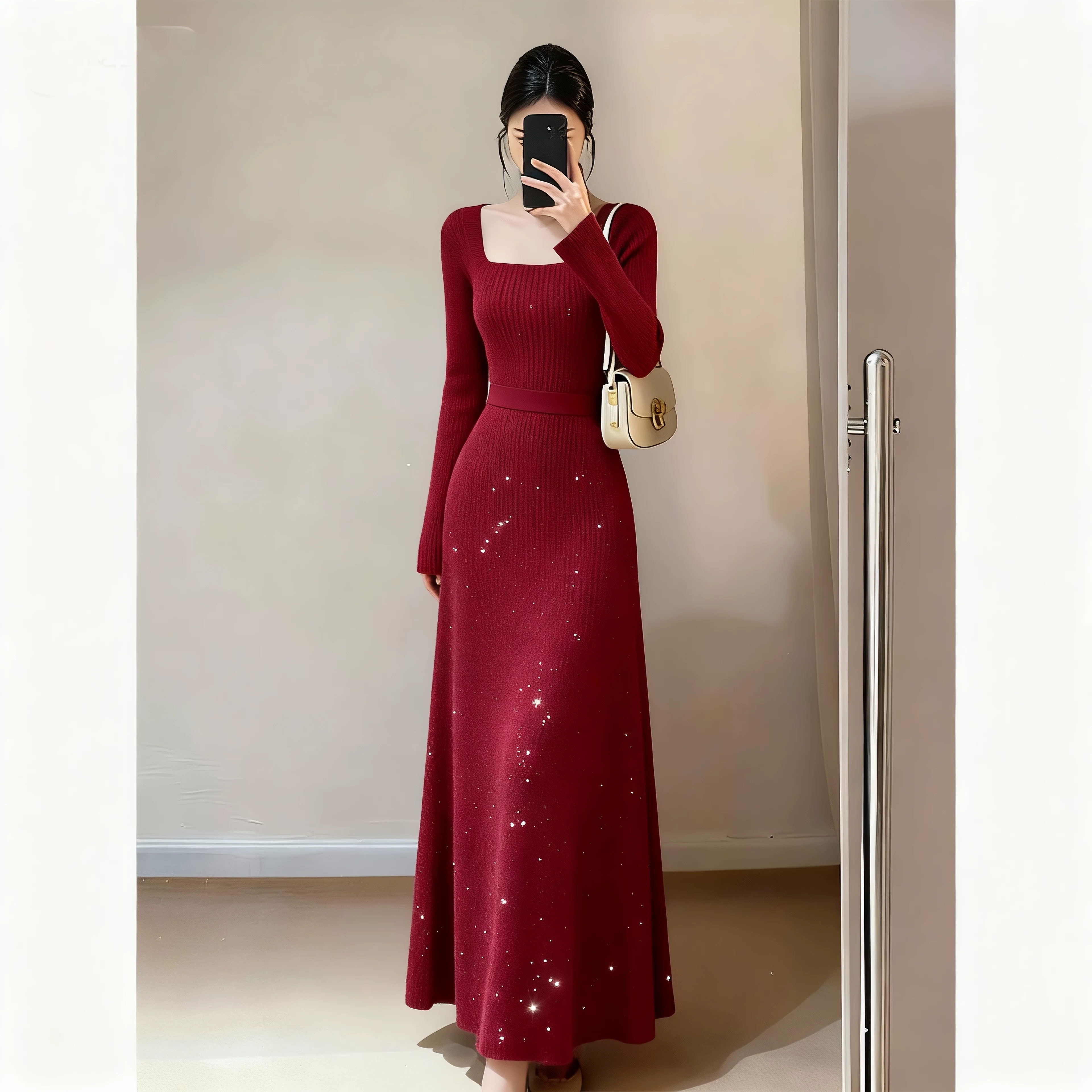 カーディガン トレーナー コート ジャケット 裏起毛 秋冬黒ふわふわ裏起毛ニットフード付きロングコート 受注制作 通勤