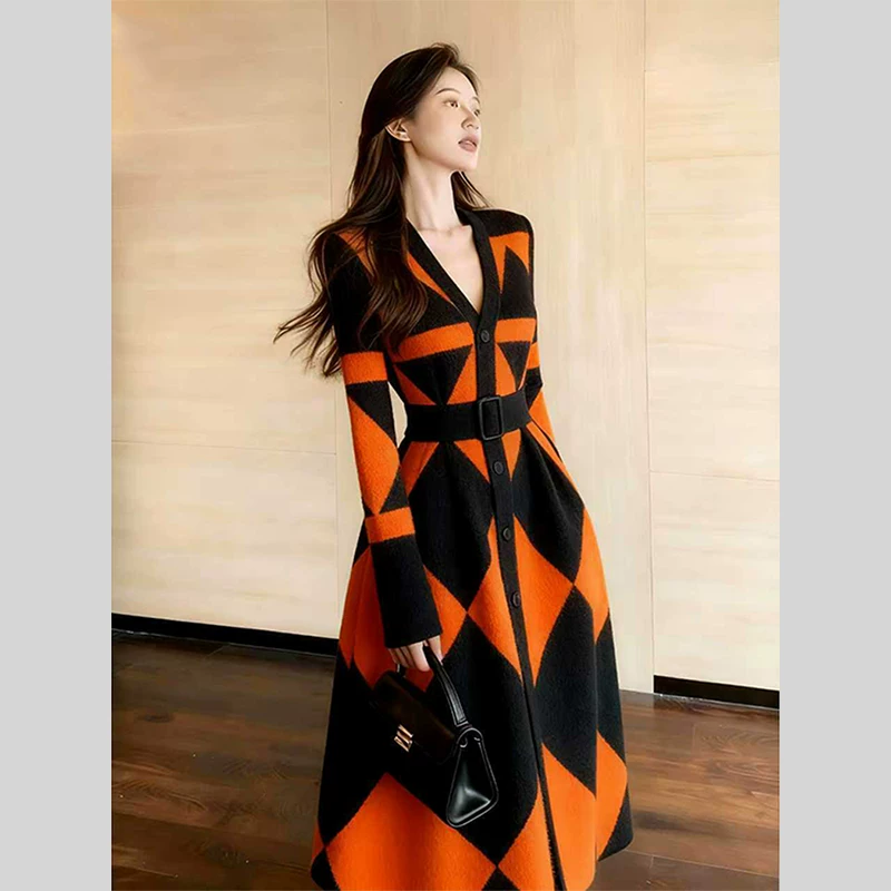 カーディガン トレーナー コート ジャケット 裏起毛 秋冬黒ふわふわ裏起毛ニットフード付きロングコート 受注制作 通勤