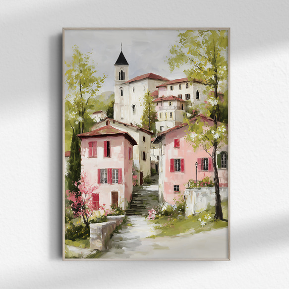 春の町【 桜色の屋根の北欧の村 タイプA 】 春景色 新緑 インテリア