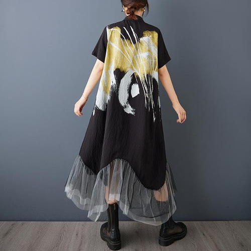 新品】大きいサイズ夏服チュール ドッキング ワンピース 3L ぽっちゃり