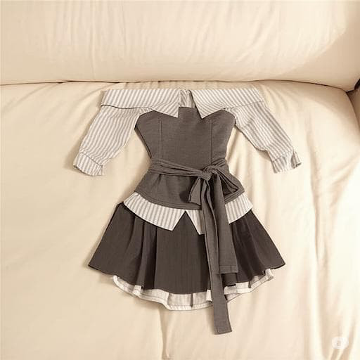 【新品】Lサイズセットアップ夏服半袖スカートオフショルダープリーツ