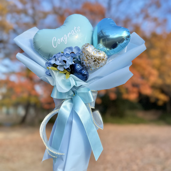 フラワーバルーンブーケブルー 卒業 発表会 誕生日 ブライダル 結婚