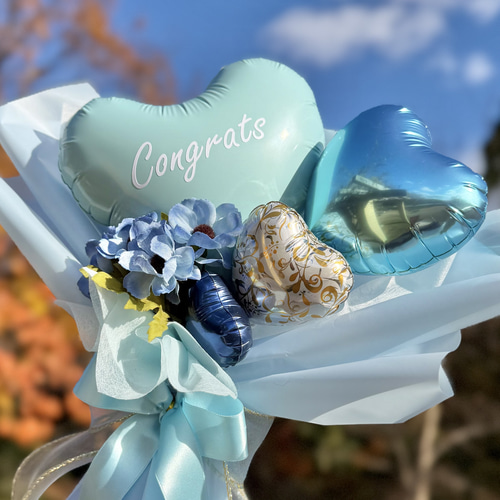 フラワーバルーンブーケブルー 卒業 発表会 誕生日 ブライダル 結婚