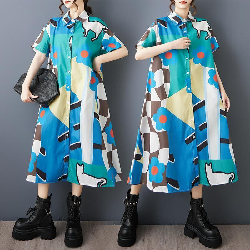 ❤️大きいサイズ❤️カラフル　ブルー　ワンピース　レディース 春夏　新品 半袖