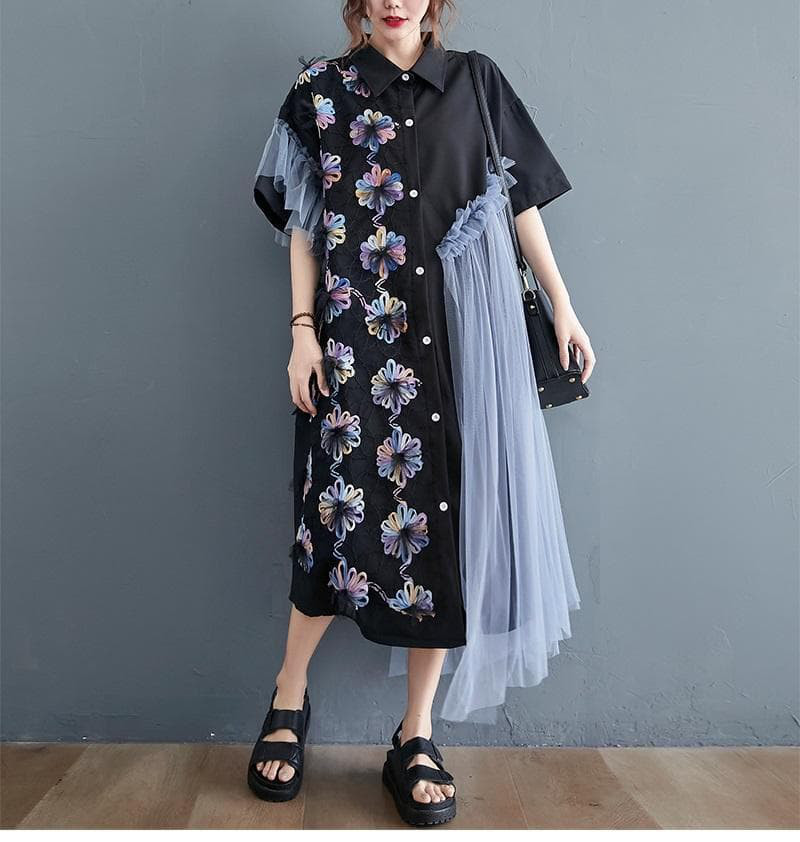 大きいサイズ レディース ワンピース　春夏　新品 半袖　チュール　アシメ