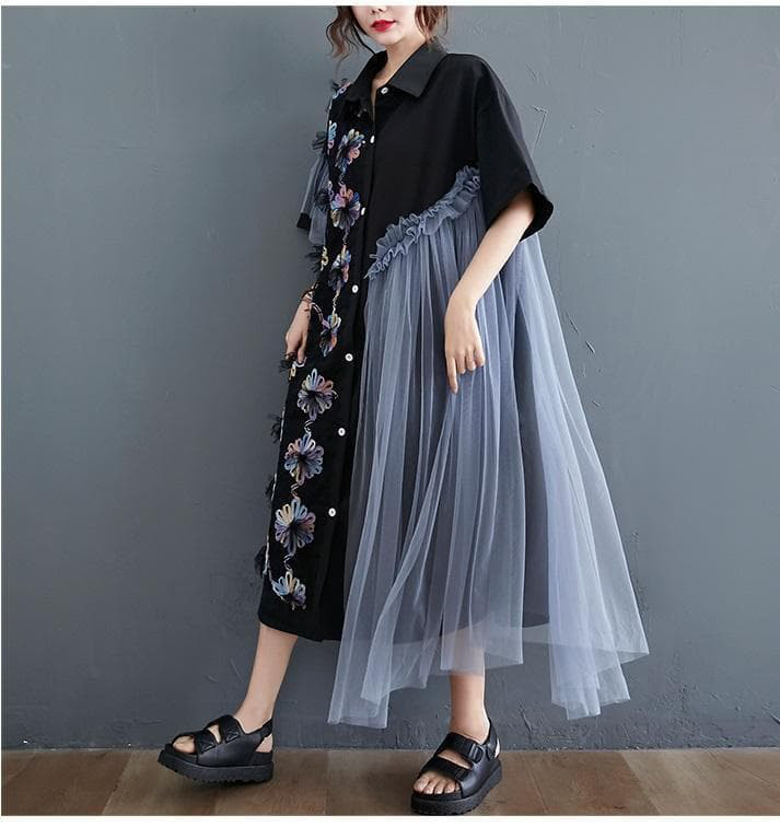 大きいサイズ レディース ワンピース　春夏　新品 半袖　チュール　アシメ