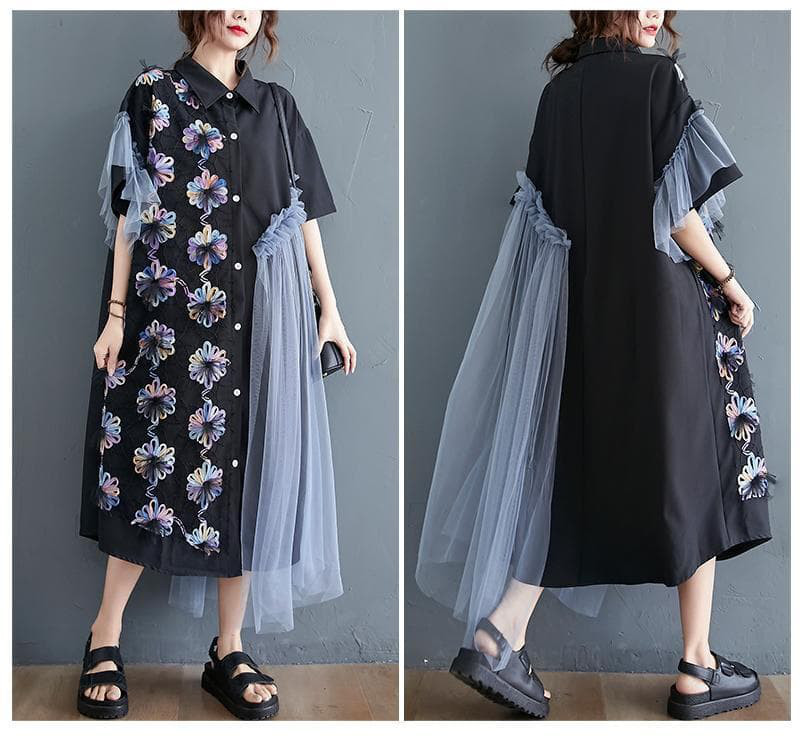 大きいサイズ レディース ワンピース　春夏　新品 半袖　チュール　アシメ