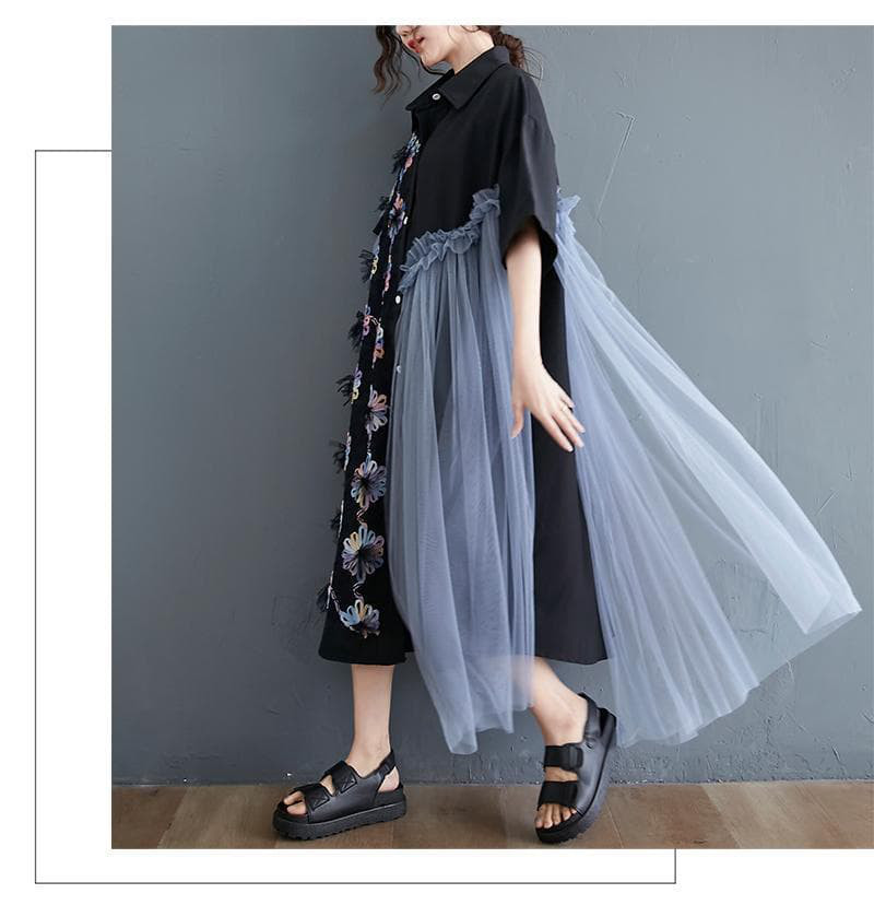 大きいサイズ レディース ワンピース　春夏　新品 半袖　チュール　アシメ