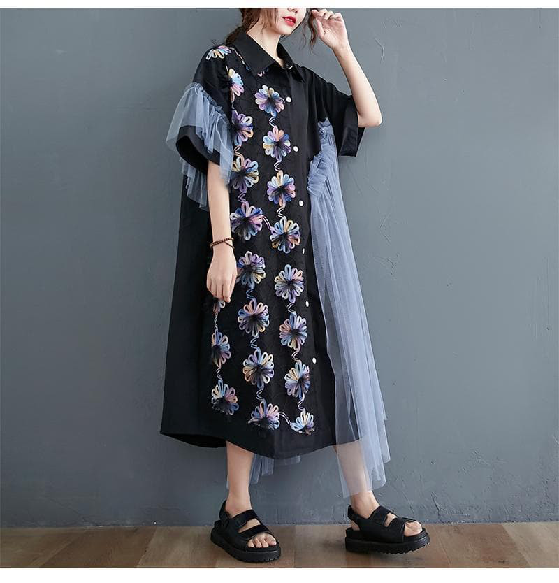 大きいサイズ レディース ワンピース　春夏　新品 半袖　チュール　アシメ