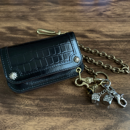 トラッカーウォレット クロコ型押し 長財布（メンズ） yumemaru.l 通販