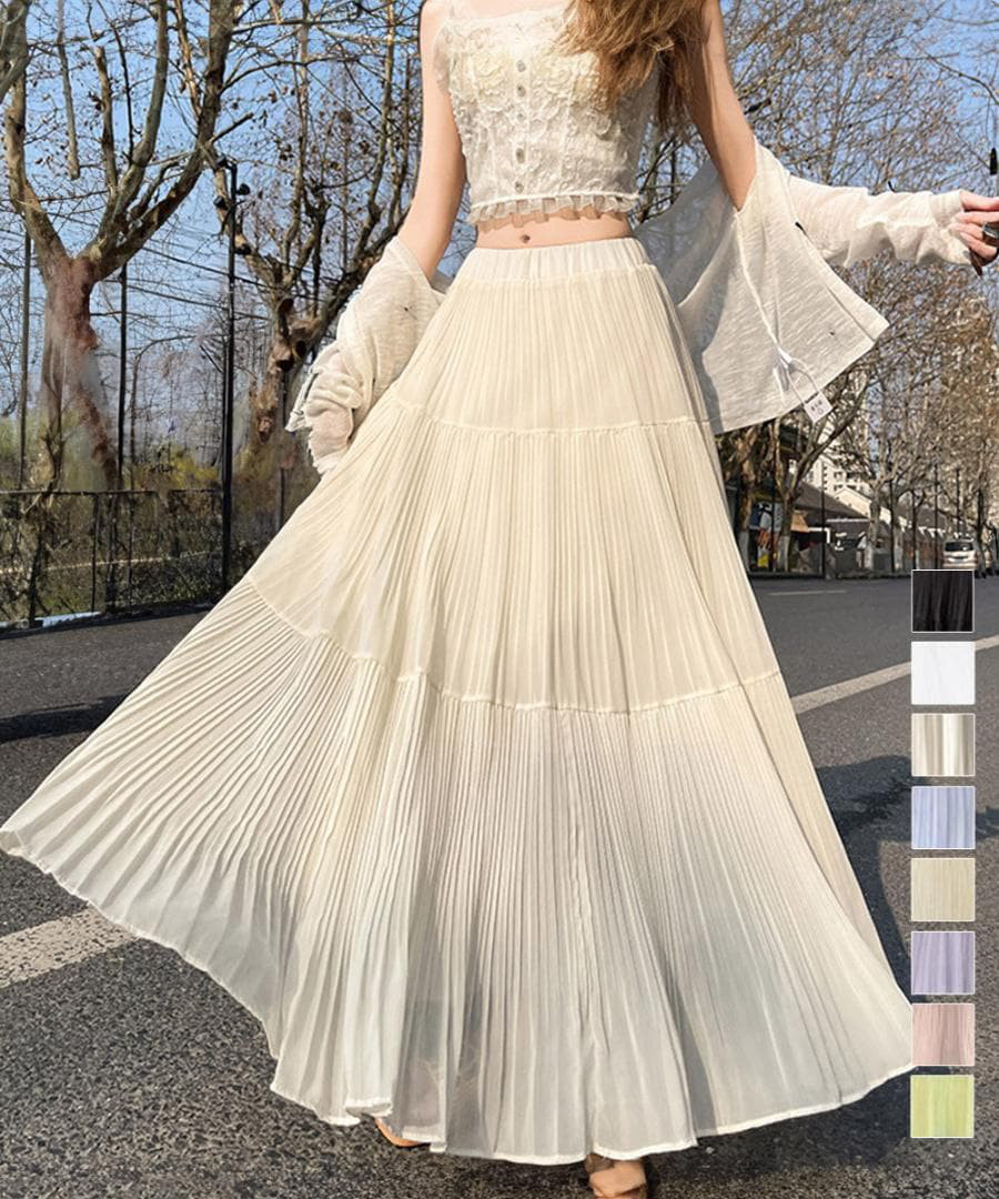 大きいサイズ プリーツ　ロングスカート　レディース 春夏　 新品 Aライン 4,904円