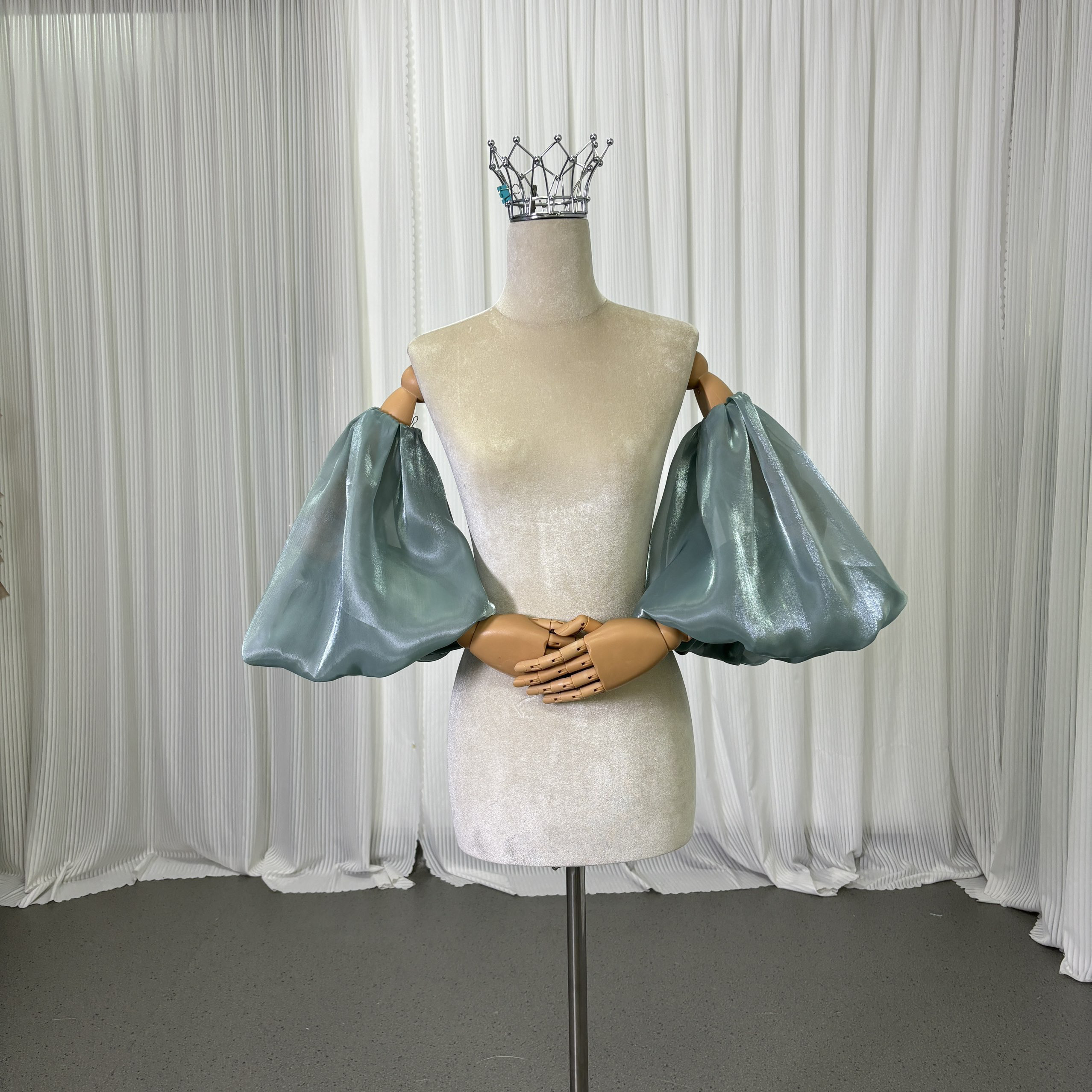 送料無料！取り外し可能な付け袖 グリーン ストレッチ オーダーメイド可能 花嫁 前撮り 光沢  パフスリーブ