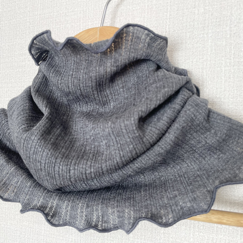 テレコニット綿100%ダークグレーハンドメイドネックウォーマーよく伸び