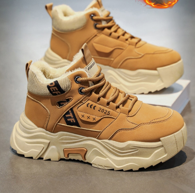 メンズ  冬新作 ファー一体型 加绒防寒  スノーブーツ 防水 厚底 大綿付き 滑り止め カジュアル
