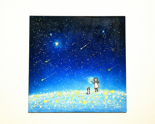 Give and take 星空の中で 【原画】オイルパステルアート 絵画 小さな