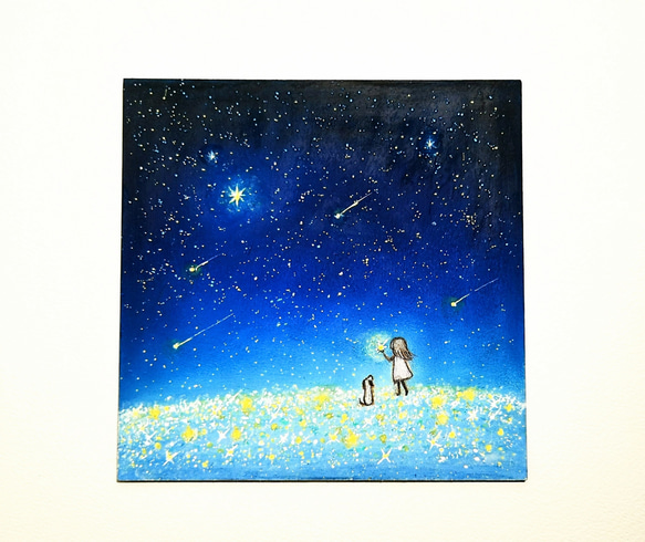 Give and take 星空の中で 【原画】オイルパステルアート 絵画 小さな