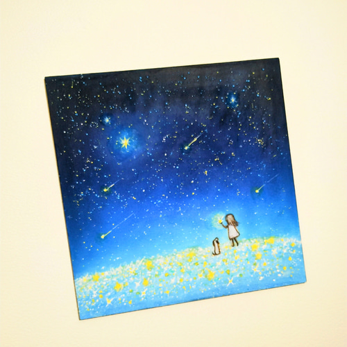 Give and take 星空の中で 【原画】オイルパステルアート 絵画 小さな