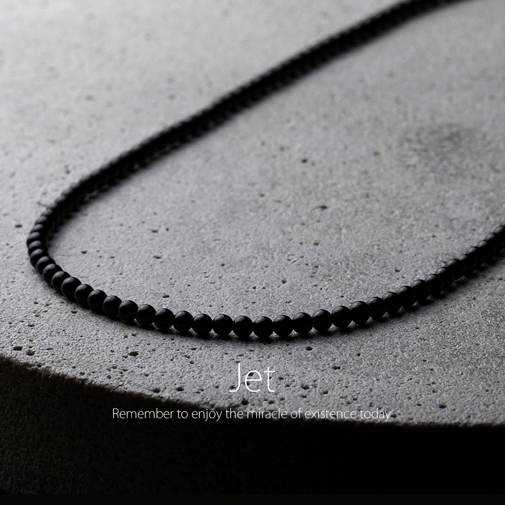 天然ジェット 黒玉 天然石アクセサリー シンプル モノトーン ネックレス　- suzukaze22