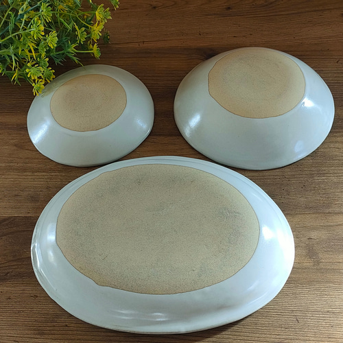 ほっこりかわいい益子焼3点セット 大皿 陶房くめ 通販 20270681
