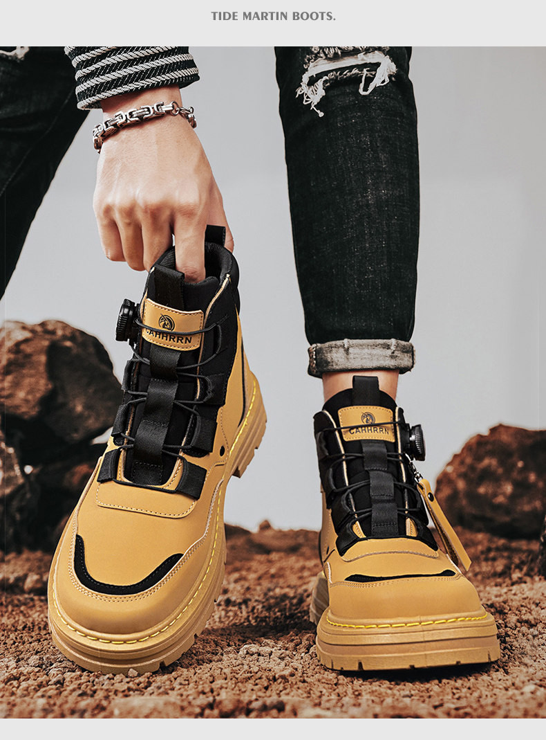 2026 冬新作 メンズ厚底ワークブーツ ハイカット加毛 万能大黄靴 防寒百搭