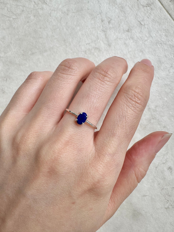 ラピスラズリ オーバルリング 4×6mm｜シルバー925 天然石 指輪｜12月誕生石・幸運のお守り 8枚目の画像