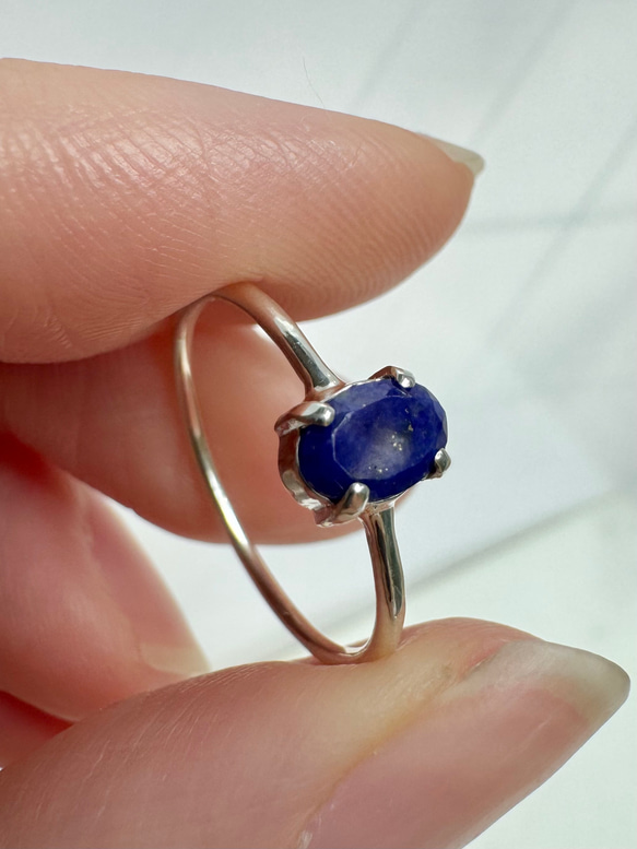 ラピスラズリ オーバルリング 4×6mm｜シルバー925 天然石 指輪｜12月誕生石・幸運のお守り 14枚目の画像