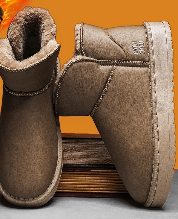 メンズ冬用スノーブーツ 皮毛一体 加绒加厚 防寒防滑 厚底パンシューズ ハイグリップ