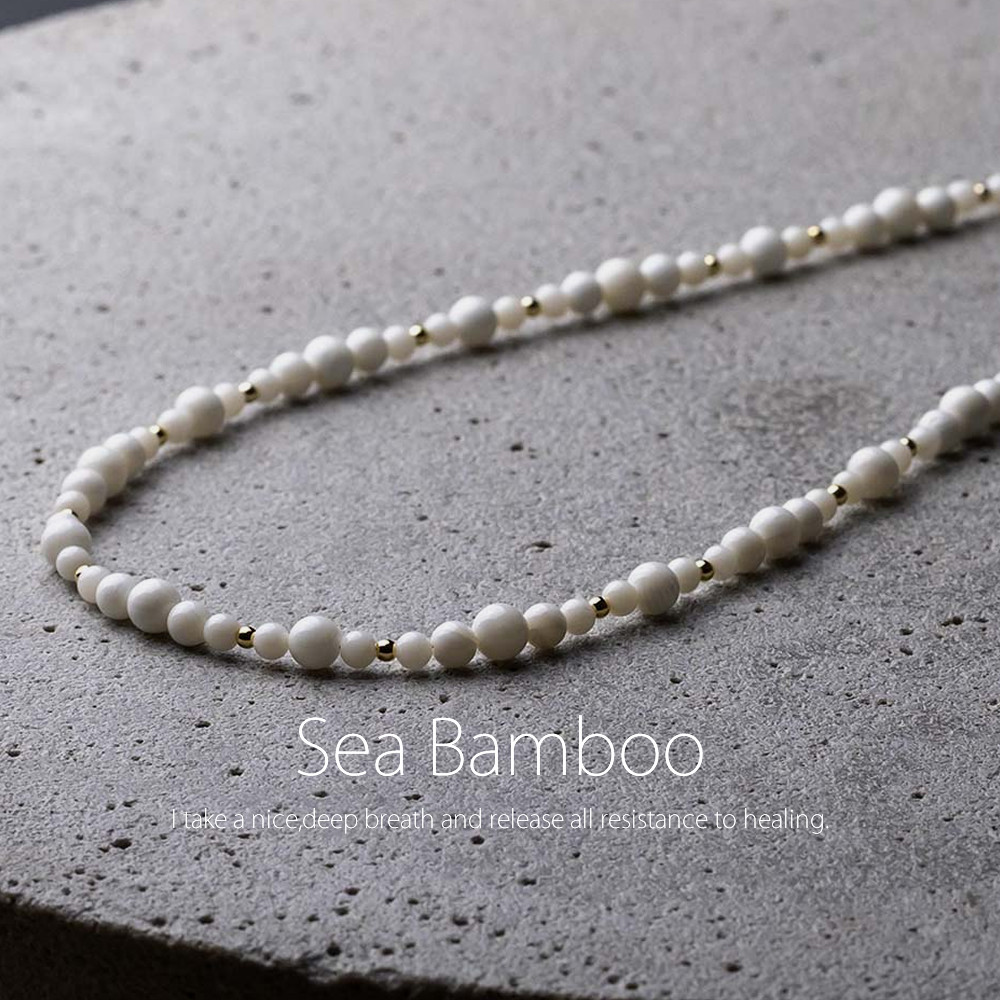 インドネシア産ホワイトコーラル 天然石アクセサリー シーバンブー 珊瑚  ネックレス　- suzukaze22