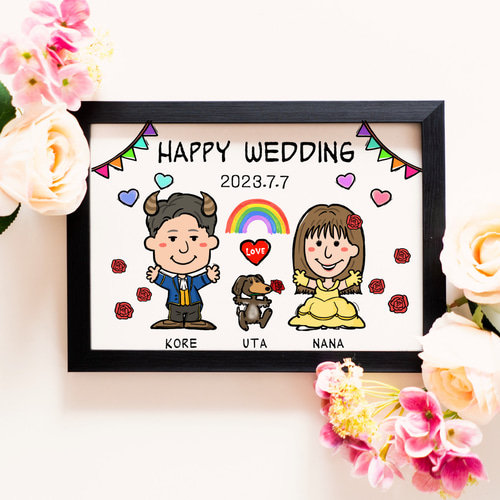 似顔絵 友人の結婚祝い・2名【画風→SNP】 絵画 似顔絵師ぴんくぶた