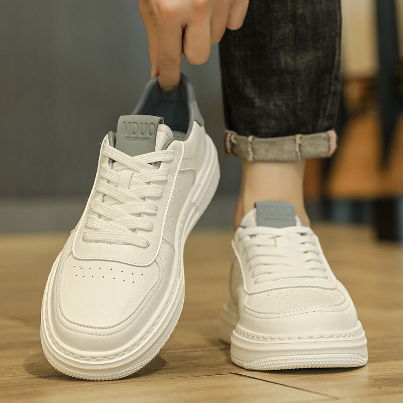 ジュニア メンズ 冬新作 本革ホワイトスニーカー 厚底增高 高級感 万能百搭