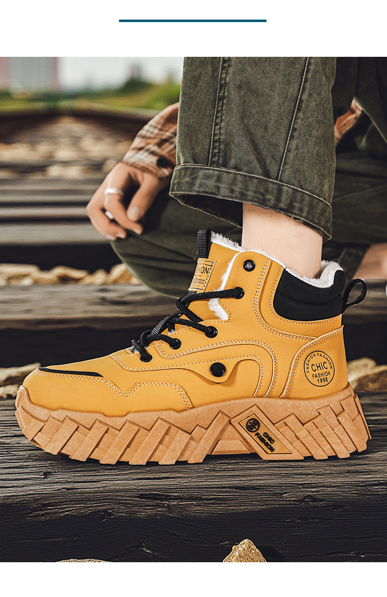 2026 新作 メンズハイカットスノーブーツ 冬用裏起毛加厚超保温 ファー一体防寒マーチンブーツ