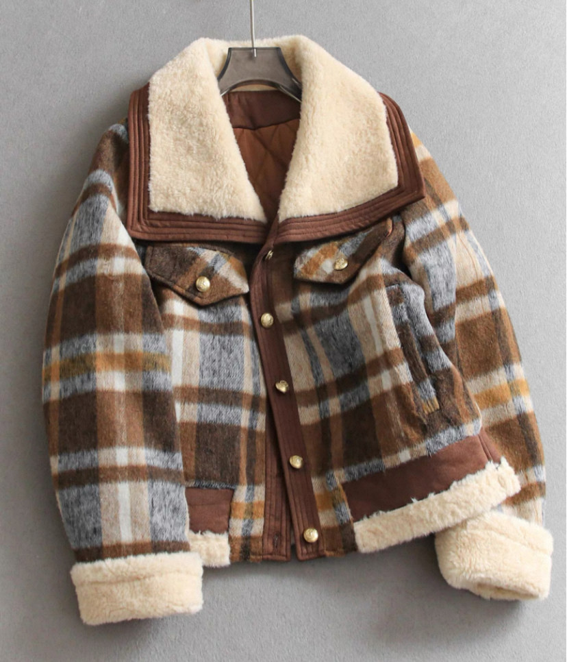 ショートコート  レディース  中厚手   秋冬  防寒   チェック柄