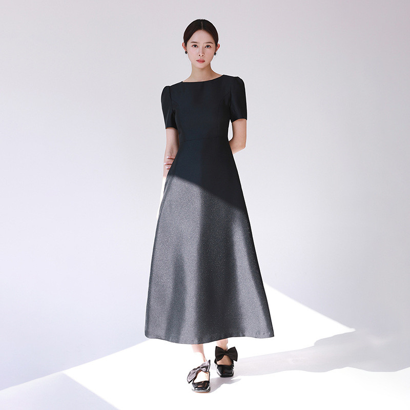 高級感 黒 半袖 パーティードレス シンプル 韓国風 優雅 披露宴 演奏会 発表会 前撮り HL1042