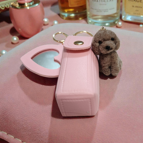 羊毛フェルトミラー付きオーダーわんちゃんリップケース#レザー