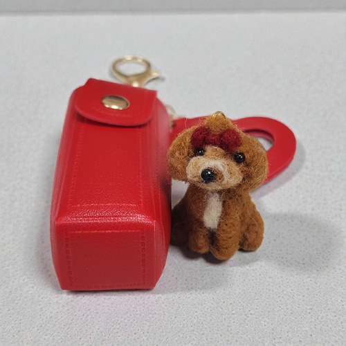羊毛フェルトミラー付きオーダーわんちゃんリップケース#レザー