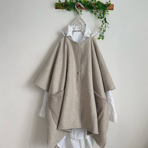 秋冬ベージュダブルフェイスウール混ポンチョコート コート Kym
