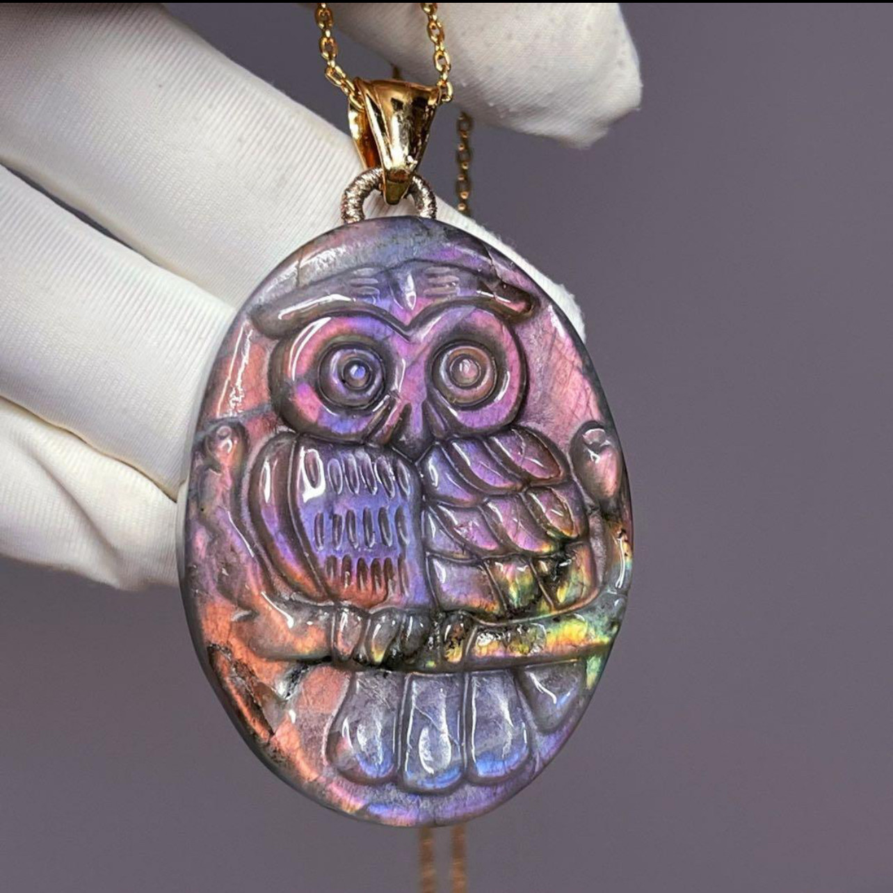 ★天然石★超希少！レアカラー！♡極上ラブラドライトペンダント♡フクロウ