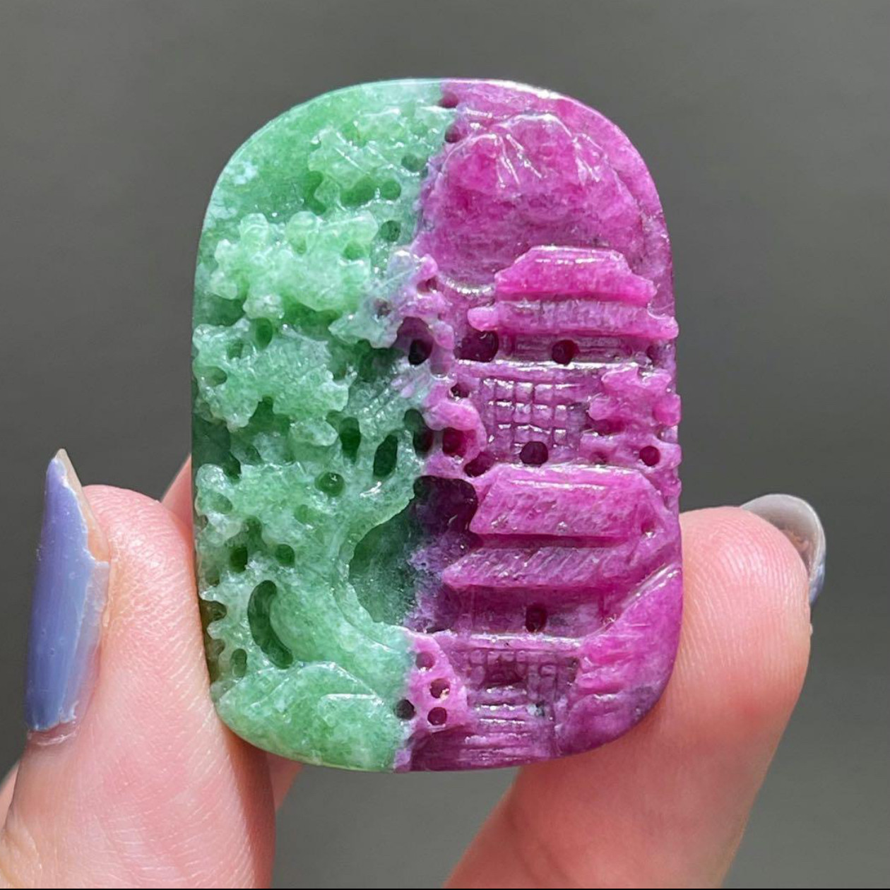 ★天然石★希少！レア！天然無処理ルビーインゾイサイト♡ペンダント(穴あり)ルース