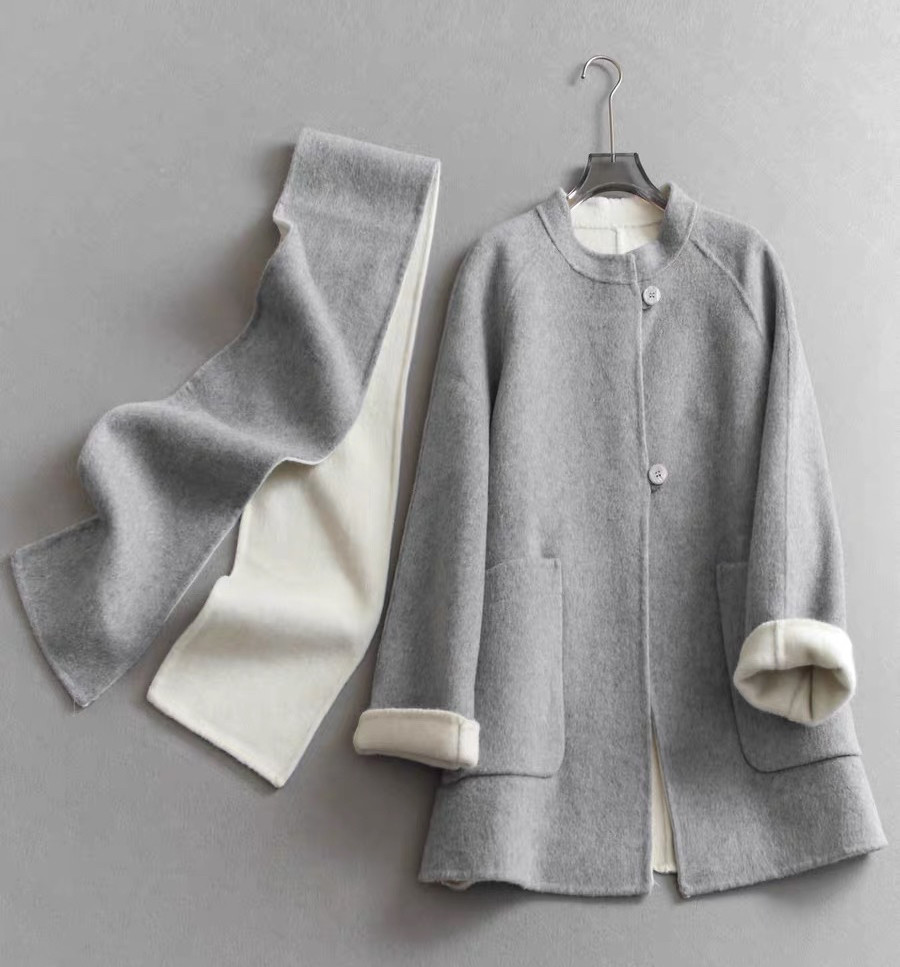 ウールラシャコート    レディース    秋冬  マフラー&コート ２点セット