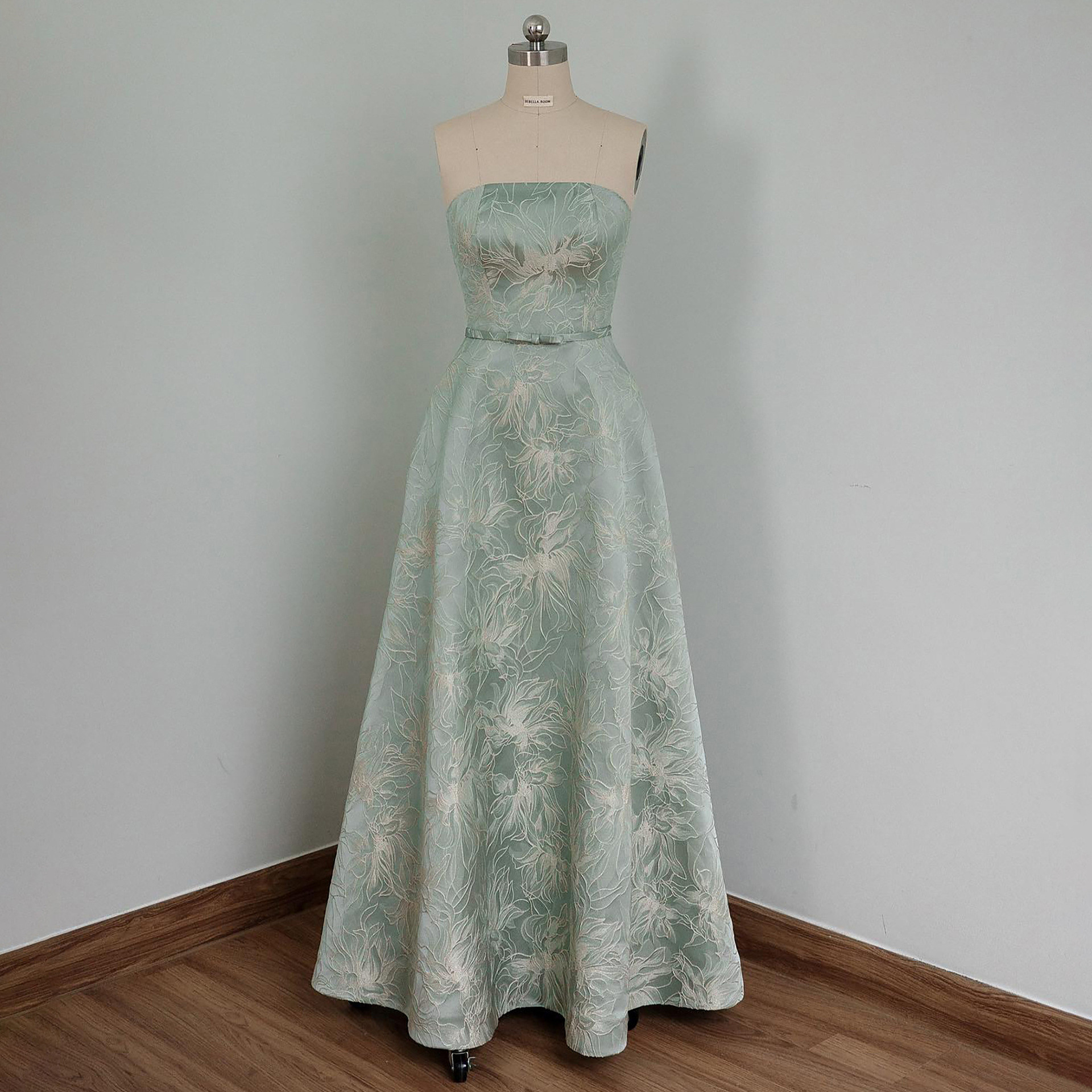 高級感 薄緑 オフショルダー サテン ウェディングドレス 韓国風 花嫁 パーティー 披露宴 演奏会 前撮り HL1050