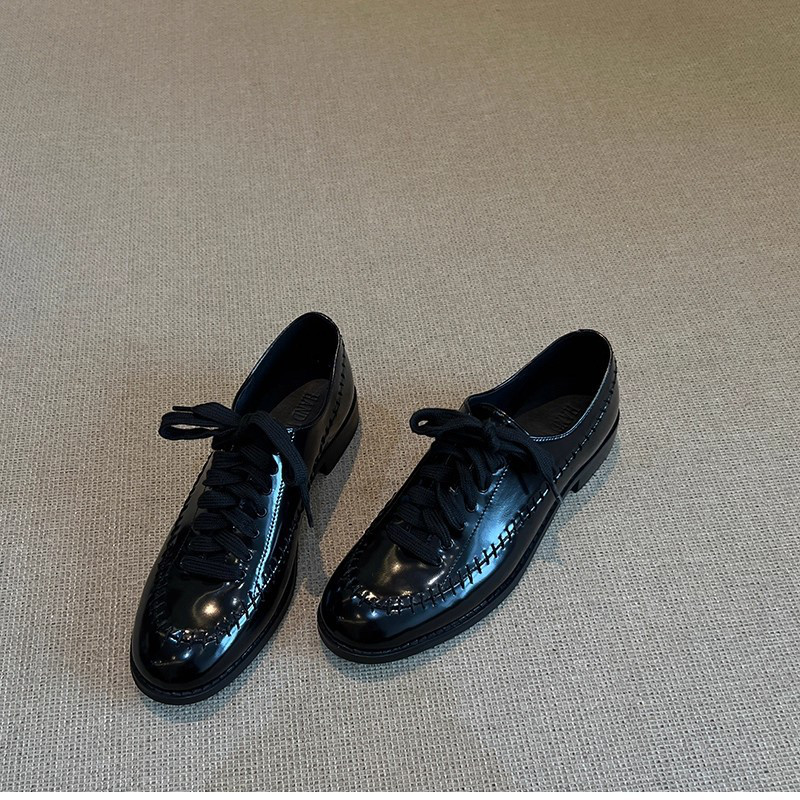 レディース 新作 本革 ローファー レースアップ 太ヒール イギリス風22.5-26cm#1273