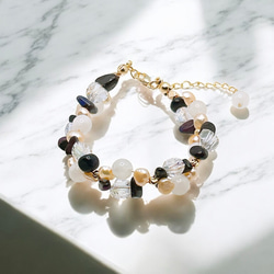 一点限定品【14kgf】ホワイトムーンストーン × スギライト × オレンジバロックパールブレスレット＆ピアスセットWT 13枚目の画像