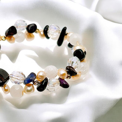 一点限定品【14kgf】ホワイトムーンストーン × スギライト × オレンジバロックパールブレスレット＆ピアスセットWT 7枚目の画像